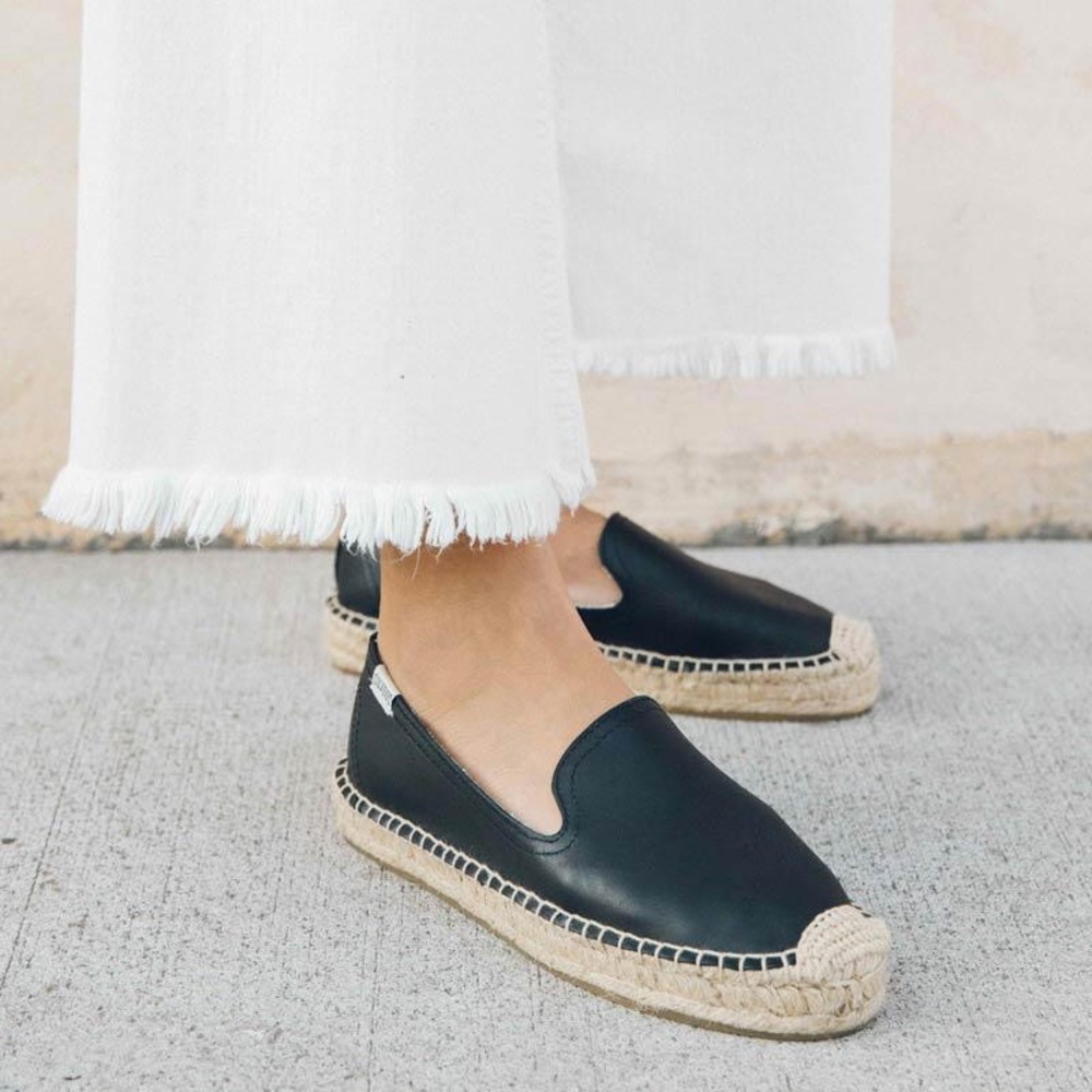 Soludos Leather Platform Espadrilles Smoking Slippers Flats